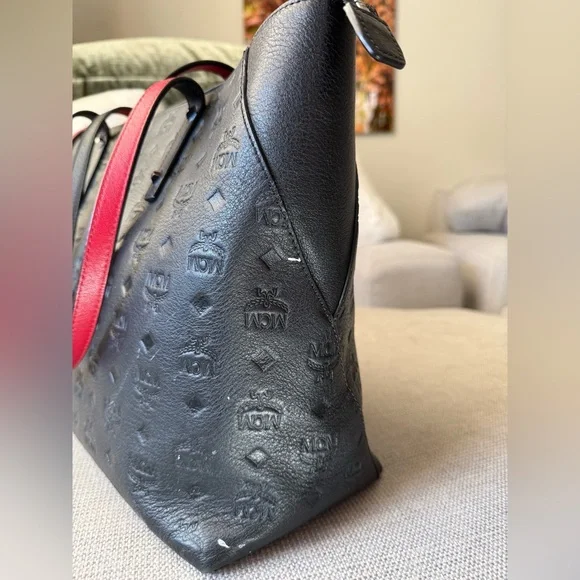 MCM Black and Red Embossed Tote - Picture 6 of 11